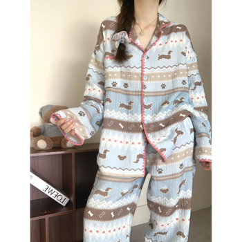 Ženski set pidžama od cloud pamuka — kardigan stil, dugi rukavi, srednja težina 181–200 g/m2, proljeće i jesen