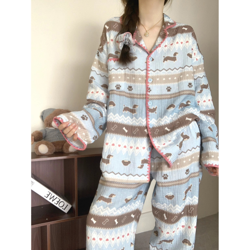 Ženski set pidžama od cloud pamuka — kardigan stil, dugi rukavi, srednja težina 181–200 g/m2, proljeće i jesen