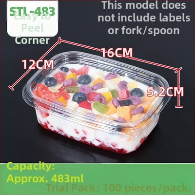 Αναλώσιμο κουτί φρούτων PET με καπάκι – φιλικό προς τα τρόφιμα, διαφανές, 280ml/483ml/709ml