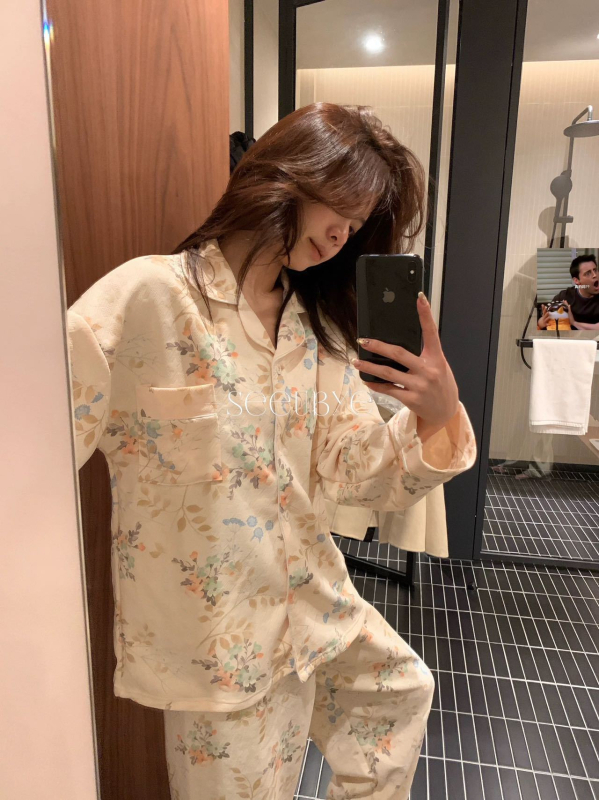 Женски зимен пижамен комплект с въздушен памучен междинен слой, подплатен и дебел, модерен минималистичен стил, тъкан 201–250 г/м², за сън