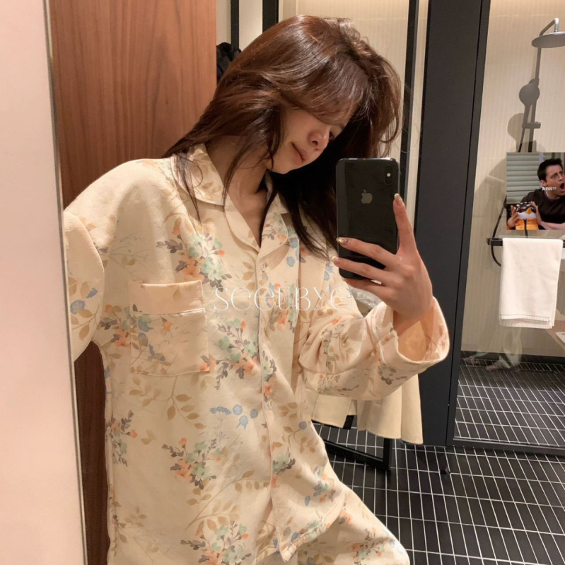 Женски зимен пижамен комплект с въздушен памучен междинен слой, подплатен и дебел, модерен минималистичен стил, тъкан 201–250 г/м², за сън