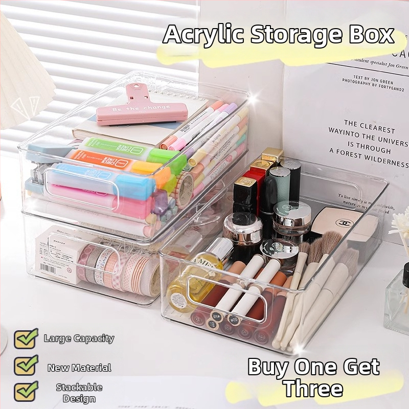 Desktop skladišna kutija – pravokutna, bez poklopca, slaganje, PET plast, prozirna, organizator za ladicu