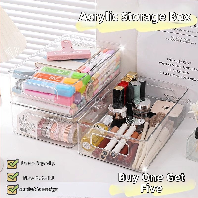 Desktop skladišna kutija – pravokutna, bez poklopca, slaganje, PET plast, prozirna, organizator za ladicu