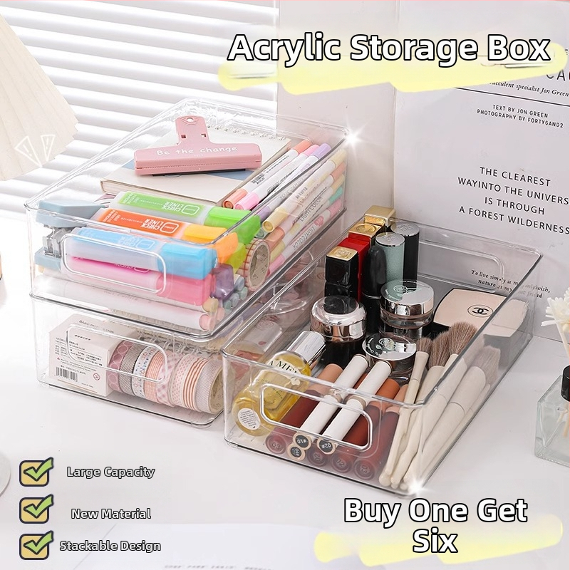 Desktop skladišna kutija – pravokutna, bez poklopca, slaganje, PET plast, prozirna, organizator za ladicu