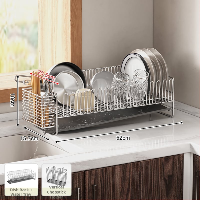 Dvostruki stalak za posuđe od nehrđajućeg čelika 304, za rub sudopera, odvod i skladištenje posuđa