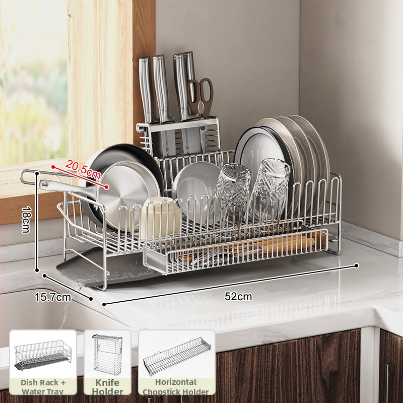 Dvostruki stalak za posuđe od nehrđajućeg čelika 304, za rub sudopera, odvod i skladištenje posuđa