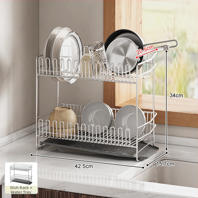 Dvostruki stalak za posuđe od nehrđajućeg čelika 304, za rub sudopera, odvod i skladištenje posuđa