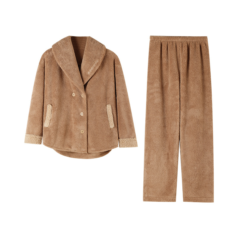 Komplet pidžama od Shu cotton velvet, minimalistički stil, ekstra debela 301–350 g/m2, rever ovratnik, dugi rukavi