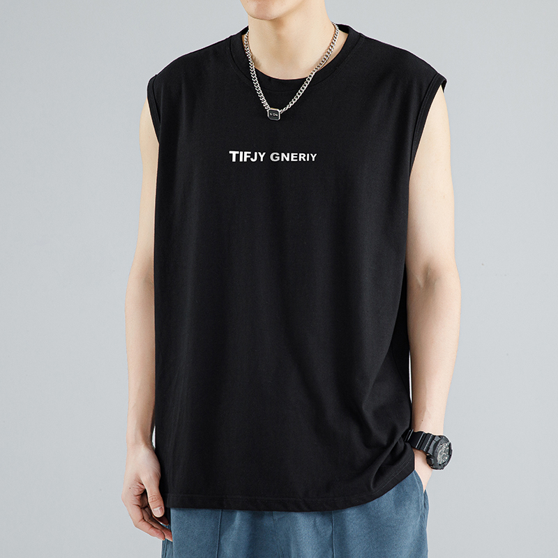 Muški bezrukavni T‑shirt H-75, širokog kroja, poliester, uzorak s slovima, ljeto 2024, sportski stil