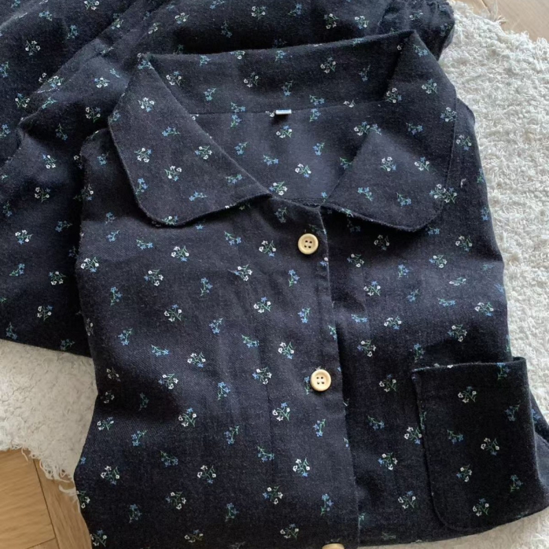 Pamukasti set pidžama s florálnim uzorkom, frotirani završni sloj, dugi rukavi i hlače