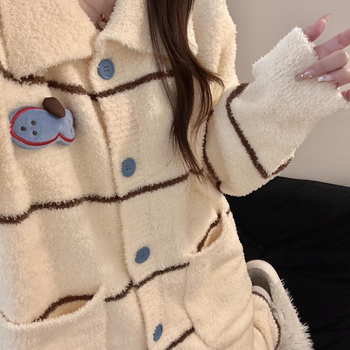 Pijamale cu cardigan tricotat, stil casual, groase și confortabile