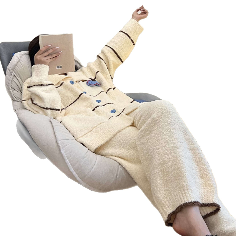 Pijamale cu cardigan tricotat, stil casual, groase și confortabile