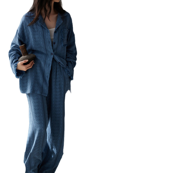 Set de pijamale pentru femei – Cloud Cotton, cardigan în stil minimalist modern, țesătură subțire, 181–200 g/m², guler înalt, pentru uz casnic, pantaloni lungi și mâneci lungi