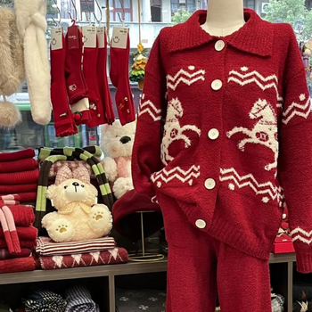 Kućni set za opuštanje - Half-Border Knit, Preppy stil, Debeli materijal, 501-600 g/m², Okrugli izrez
