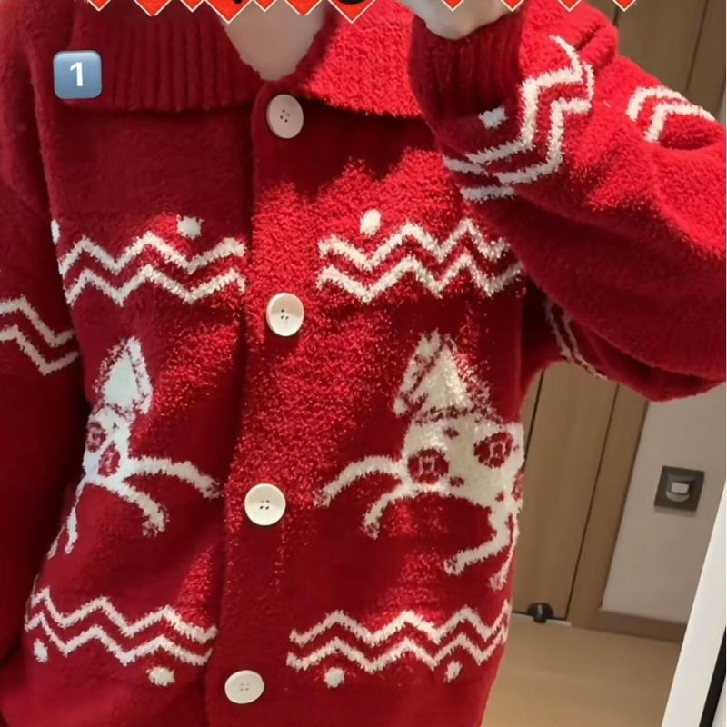 Kućni set za opuštanje - Half-Border Knit, Preppy stil, Debeli materijal, 501-600 g/m², Okrugli izrez
