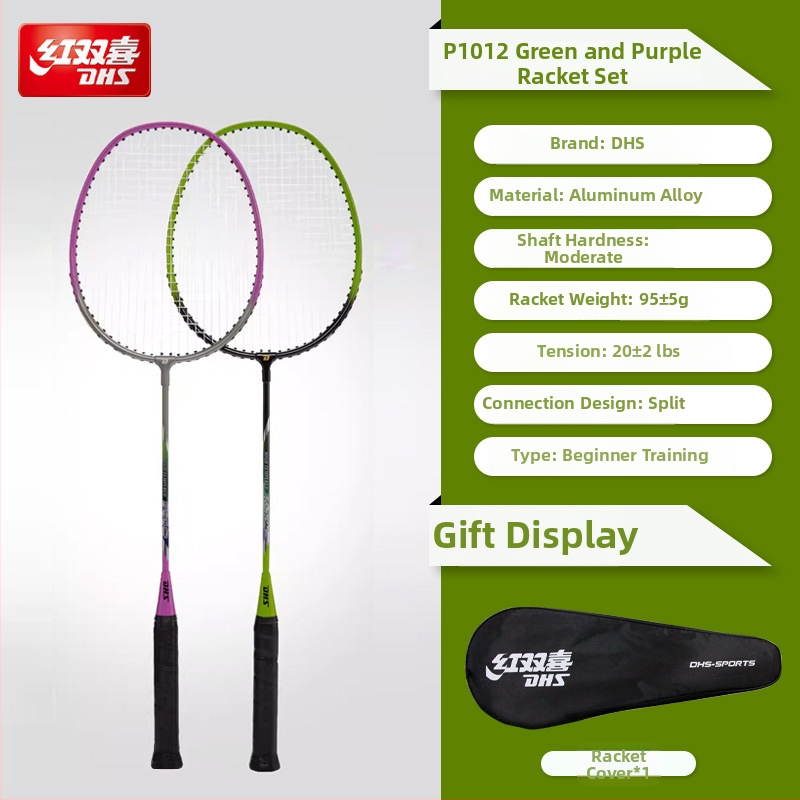 Badminton reketa DHS / Red Double Happiness, okvir od stakloplastike, navoji od svilenih vlakana, težina 95–100 g, debljina hvata G1, ravna reketa