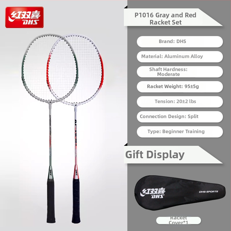 Badminton reketa DHS / Red Double Happiness, okvir od stakloplastike, navoji od svilenih vlakana, težina 95–100 g, debljina hvata G1, ravna reketa