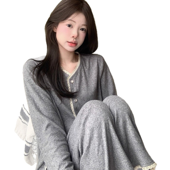 Pidžama set od ovčje vune, cardigan stil, japansko-korejski stil, gustoća 201-250 g/m², okrugli ovratnik, dugi rukavi