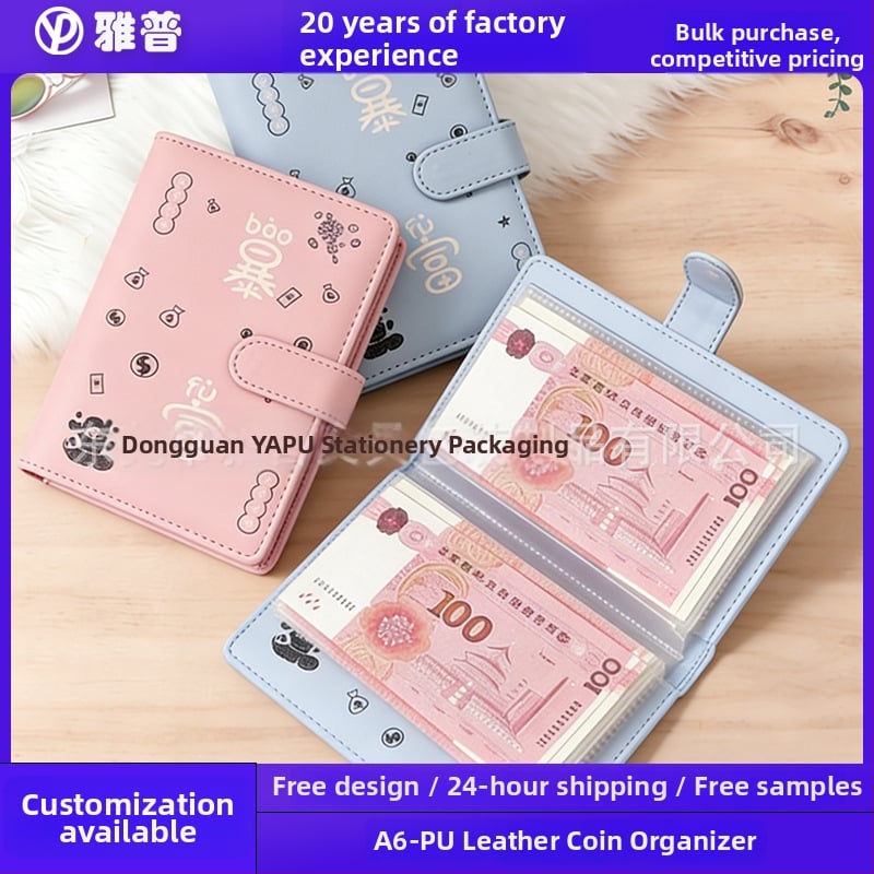 A6 bilježnica za pohranu novčića i banknota, veliki kapacitet, PU kožni organizator za novac i potvrde, model yp1209, prilagodljiva, kopča 110×186 mm, veličina papira 89×162 mm