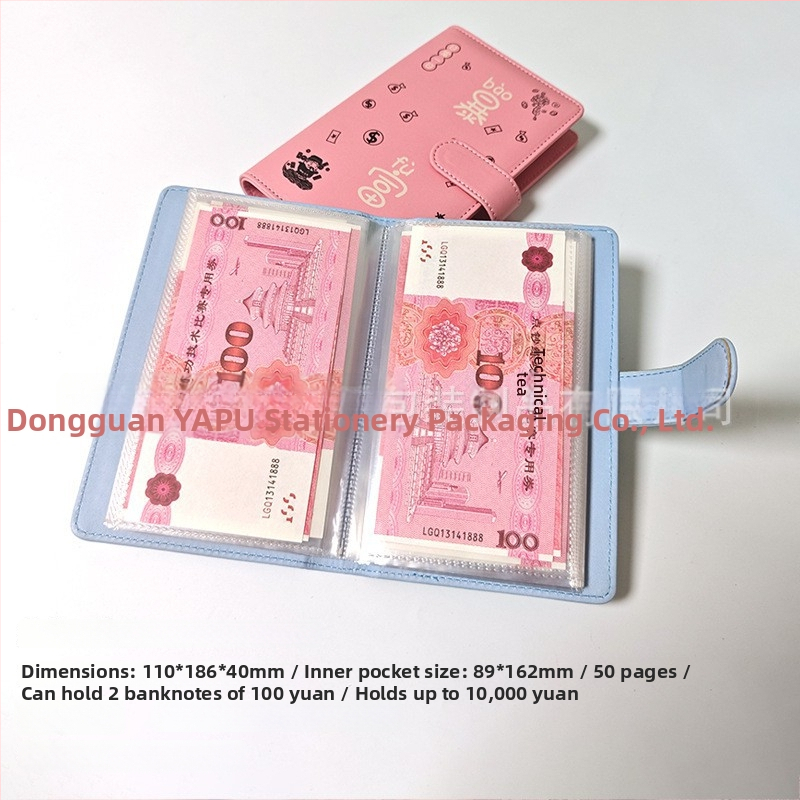 A6 bilježnica za pohranu novčića i banknota, veliki kapacitet, PU kožni organizator za novac i potvrde, model yp1209, prilagodljiva, kopča 110×186 mm, veličina papira 89×162 mm