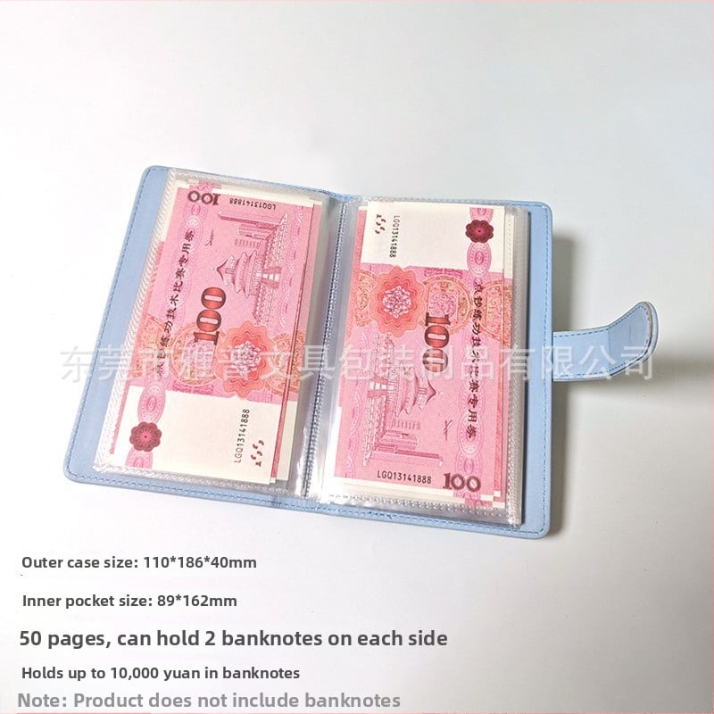 A6 bilježnica za pohranu novčića i banknota, veliki kapacitet, PU kožni organizator za novac i potvrde, model yp1209, prilagodljiva, kopča 110×186 mm, veličina papira 89×162 mm