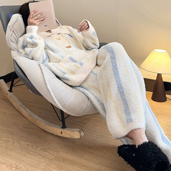 Set za kućnu opremu od polu-velura pletenine, kardigan casual, debela tkanina, duge rukave, hlače