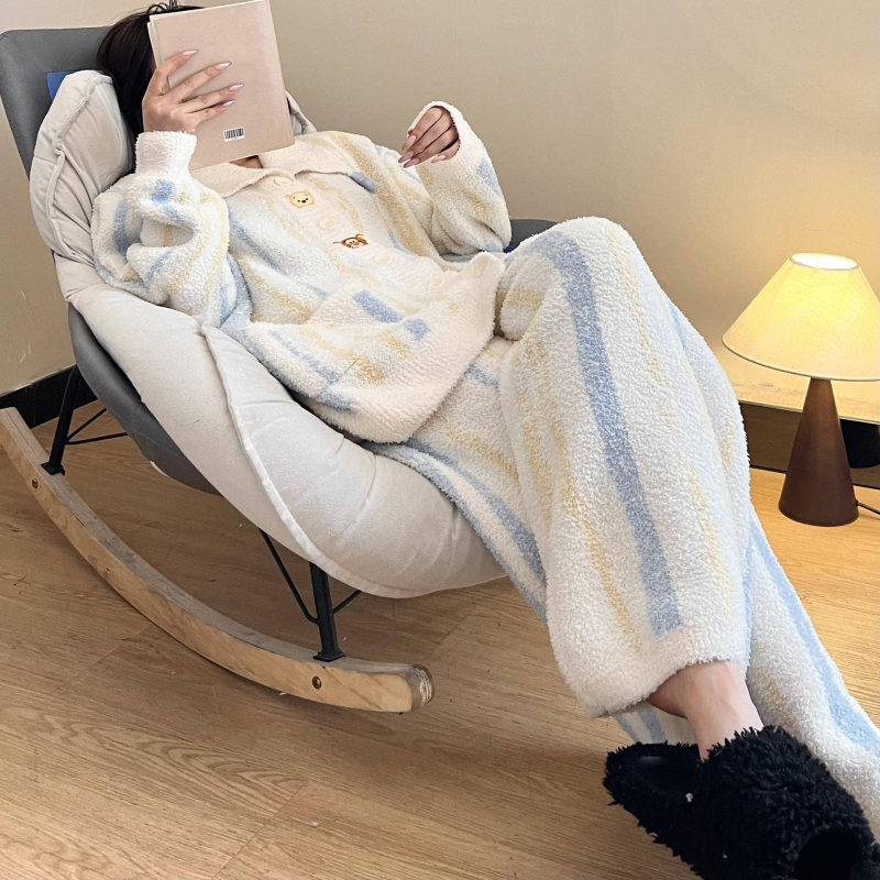 Set za kućnu opremu od polu-velura pletenine, kardigan casual, debela tkanina, duge rukave, hlače