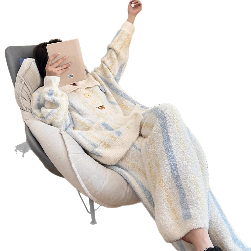 Set za kućnu opremu od polu-velura pletenine, kardigan casual, debela tkanina, duge rukave, hlače