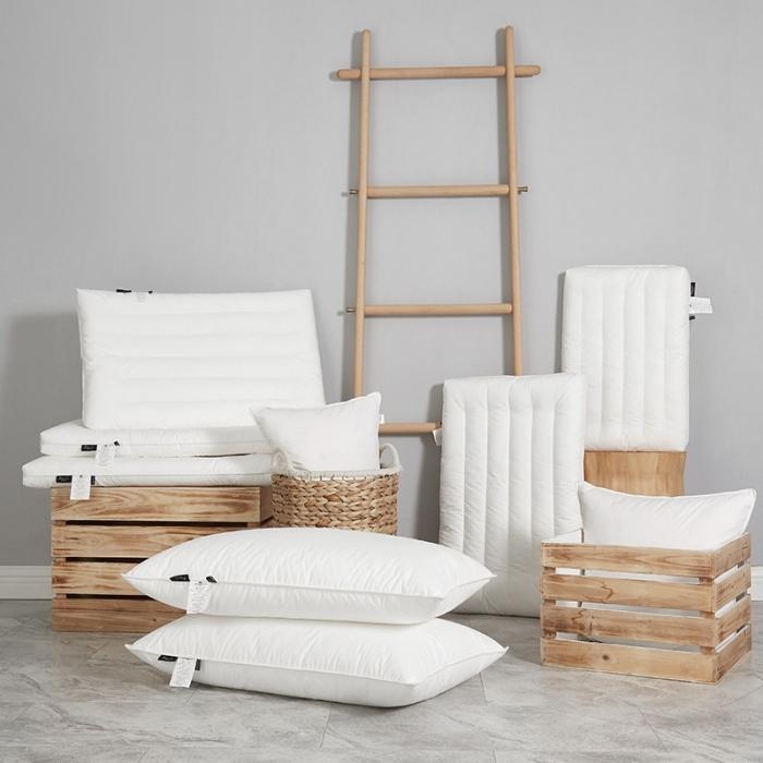 Pernă cu profil redus din bumbac, ultra-subțire, dreptunghiulară, pentru adulți, umplutură fibre de poliester