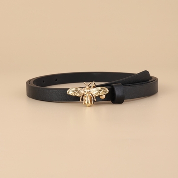 Pillangó-Méhecske snap zárású öv — PU bőr, ötvözet csattal, rögzítés pin-nel, vékony szélesség <2 cm, elegáns női viselet