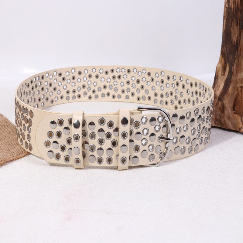 Široki punk kaiš s klinicama, PU materijal, spona od legure, zatvaranje kopčom, širina >4 cm, streetwear/personalizirani stil (PU materijal; Spona od legure; Zatvaranje kopčom; Širina >4 cm; Elektroplating)