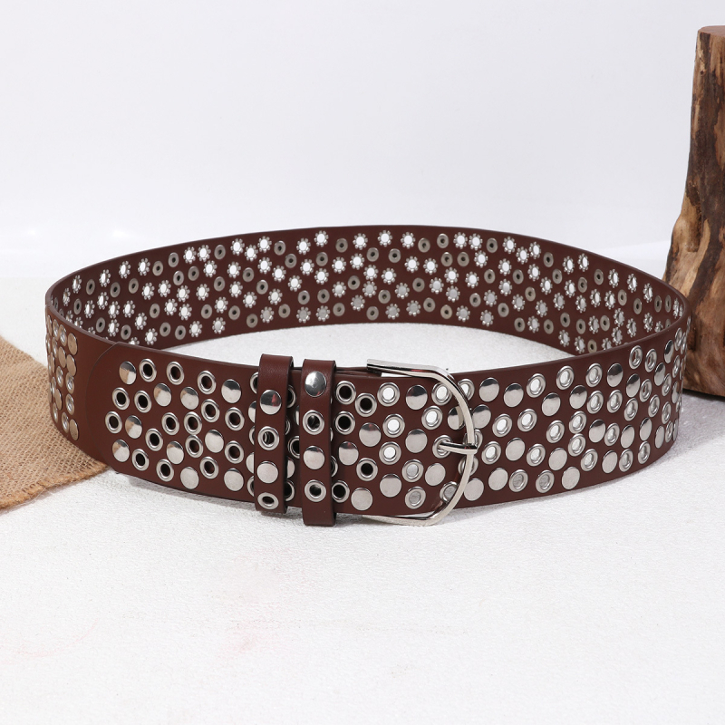 Široki punk kaiš s klinicama, PU materijal, spona od legure, zatvaranje kopčom, širina >4 cm, streetwear/personalizirani stil (PU materijal; Spona od legure; Zatvaranje kopčom; Širina >4 cm; Elektroplating)