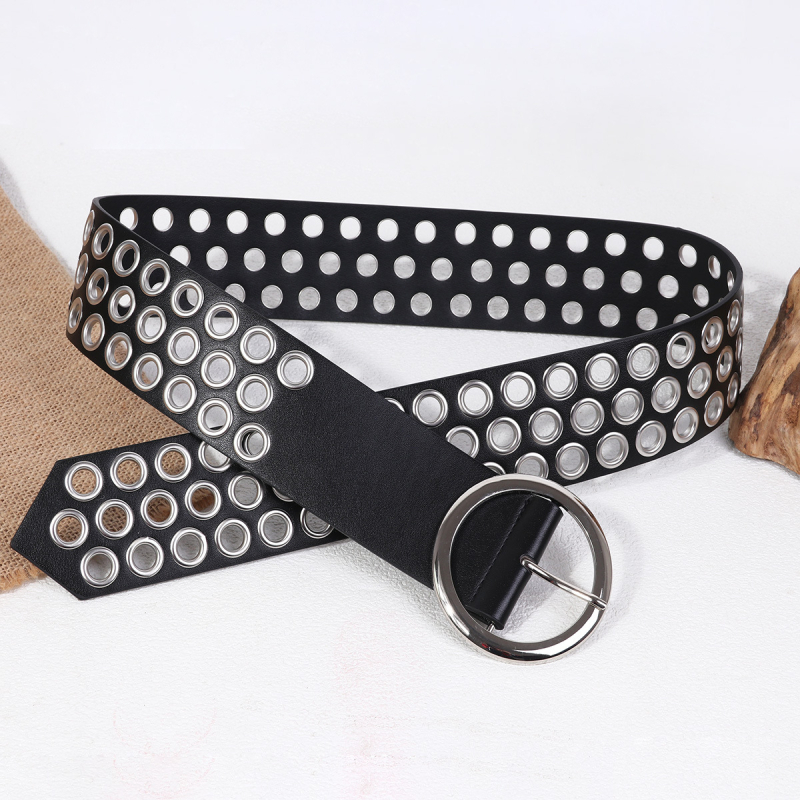 Široki punk kaiš s klinicama, PU materijal, spona od legure, zatvaranje kopčom, širina >4 cm, streetwear/personalizirani stil (PU materijal; Spona od legure; Zatvaranje kopčom; Širina >4 cm; Elektroplating)