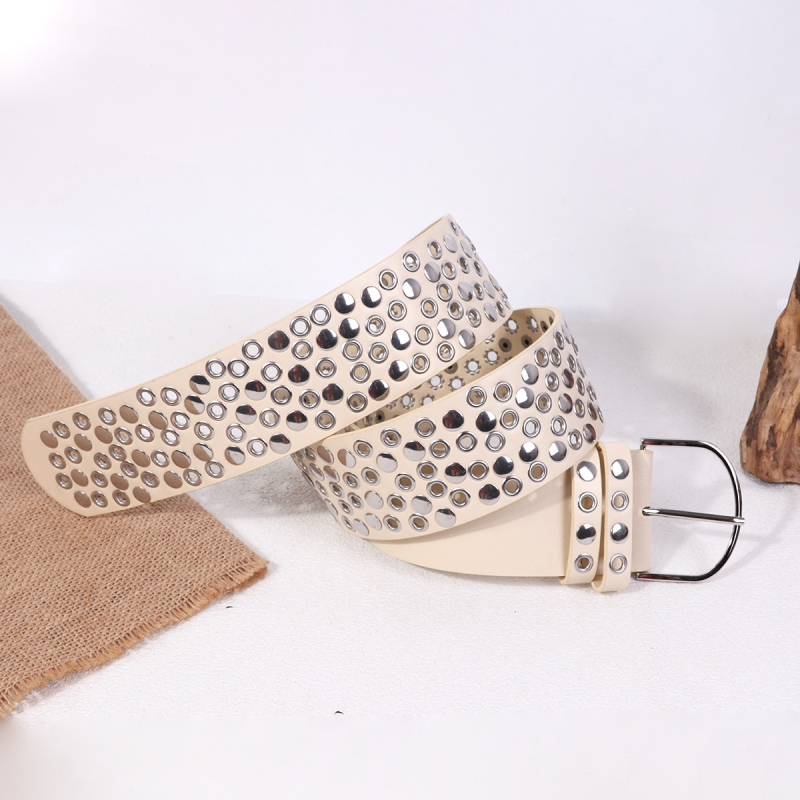 Široki punk kaiš s klinicama, PU materijal, spona od legure, zatvaranje kopčom, širina >4 cm, streetwear/personalizirani stil (PU materijal; Spona od legure; Zatvaranje kopčom; Širina >4 cm; Elektroplating)