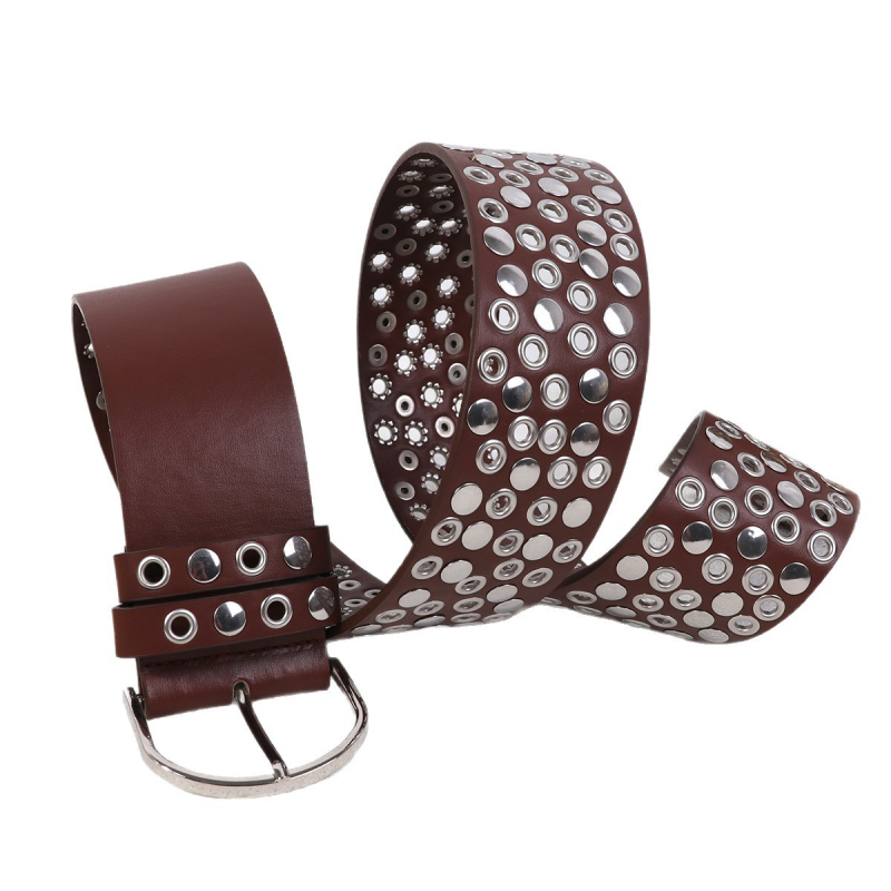 Široki punk kaiš s klinicama, PU materijal, spona od legure, zatvaranje kopčom, širina >4 cm, streetwear/personalizirani stil (PU materijal; Spona od legure; Zatvaranje kopčom; Širina >4 cm; Elektroplating)