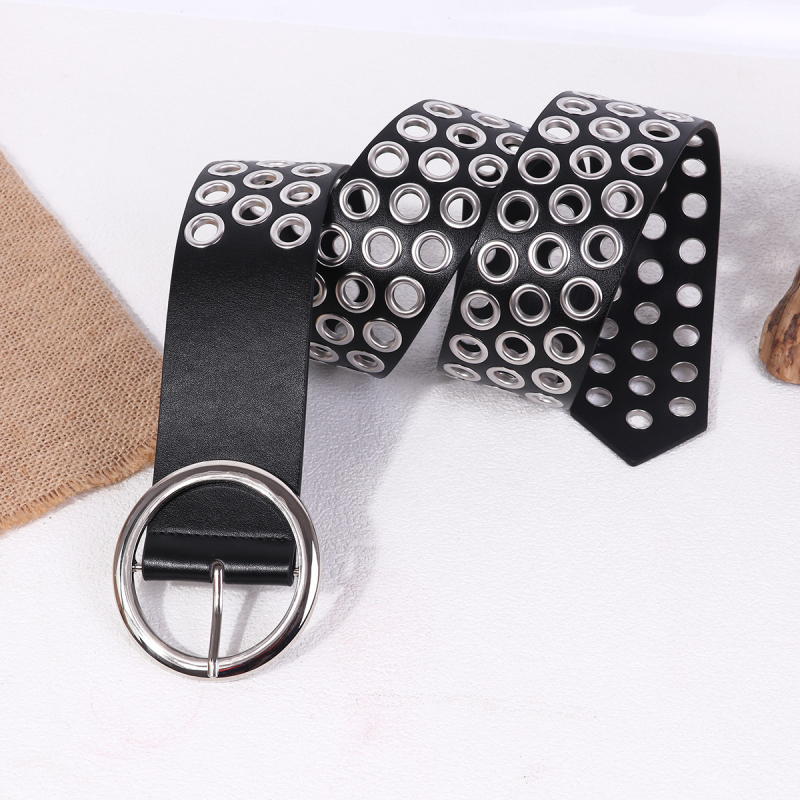 Široki punk kaiš s klinicama, PU materijal, spona od legure, zatvaranje kopčom, širina >4 cm, streetwear/personalizirani stil (PU materijal; Spona od legure; Zatvaranje kopčom; Širina >4 cm; Elektroplating)
