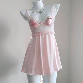 Noćna haljina od ledenog svile bez rukava, s sling trakicama i jastučićem za prsni dio, kratka duljina, tanki najlon materijal