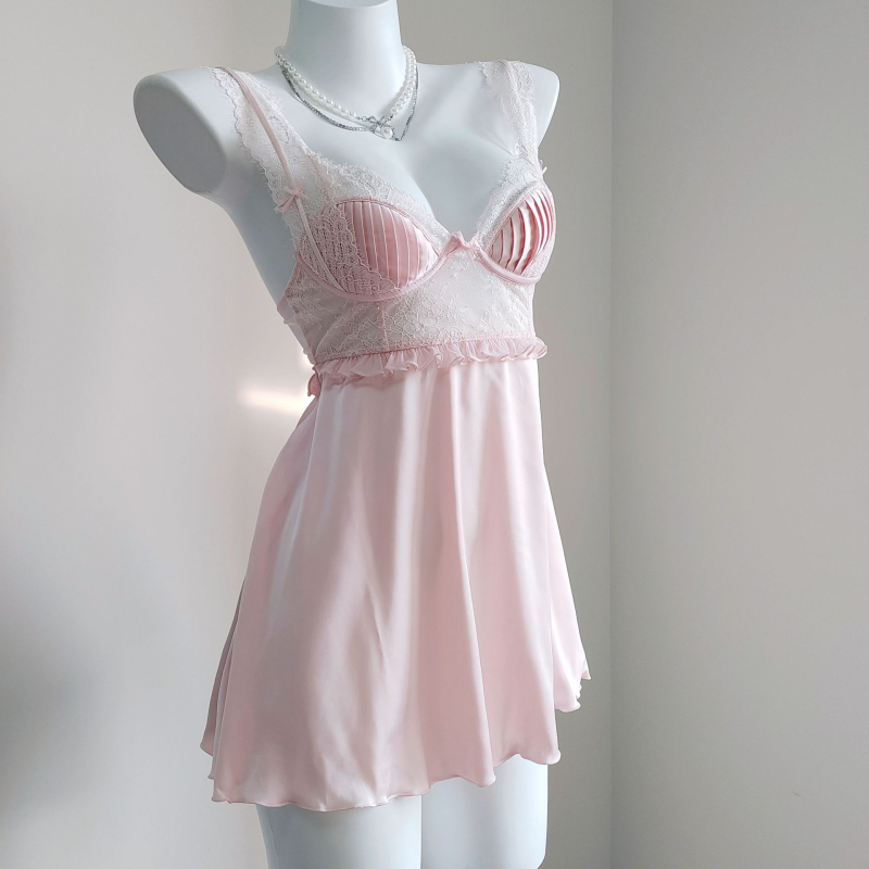 Noćna haljina od ledenog svile bez rukava, s sling trakicama i jastučićem za prsni dio, kratka duljina, tanki najlon materijal