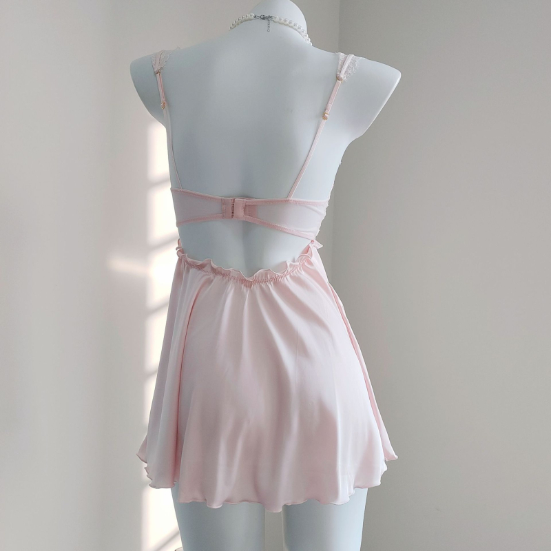 Noćna haljina od ledenog svile bez rukava, s sling trakicama i jastučićem za prsni dio, kratka duljina, tanki najlon materijal