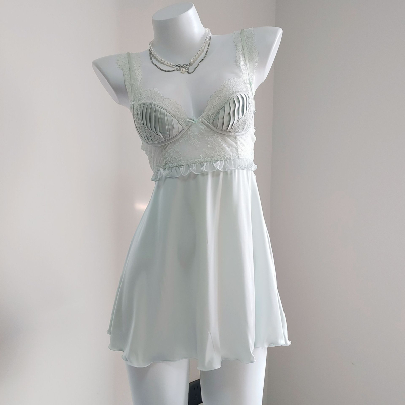 Noćna haljina od ledenog svile bez rukava, s sling trakicama i jastučićem za prsni dio, kratka duljina, tanki najlon materijal