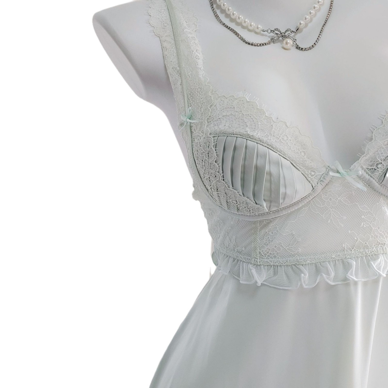 Noćna haljina od ledenog svile bez rukava, s sling trakicama i jastučićem za prsni dio, kratka duljina, tanki najlon materijal