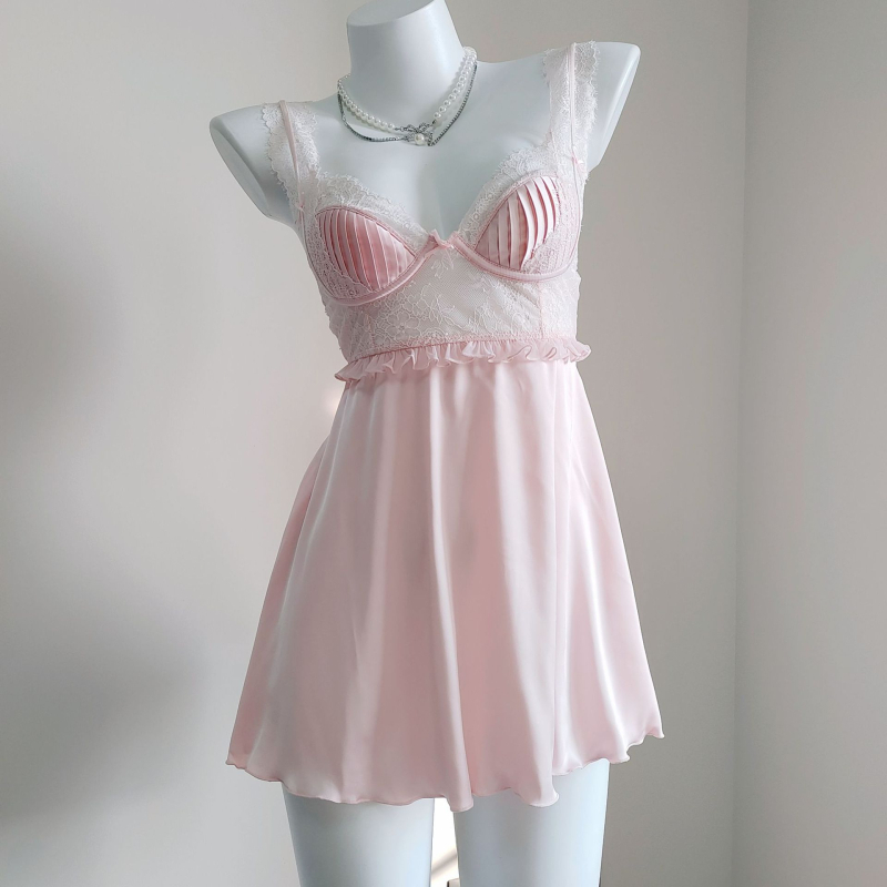 Noćna haljina od ledenog svile bez rukava, s sling trakicama i jastučićem za prsni dio, kratka duljina, tanki najlon materijal