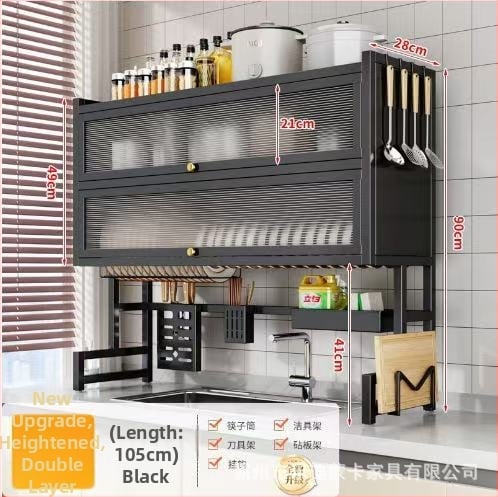 Kuhinjski stalak za sudoperu — Višenamjenski, karbonska čelična konstrukcija, zidni, za zdjele i tanjure, severski stil