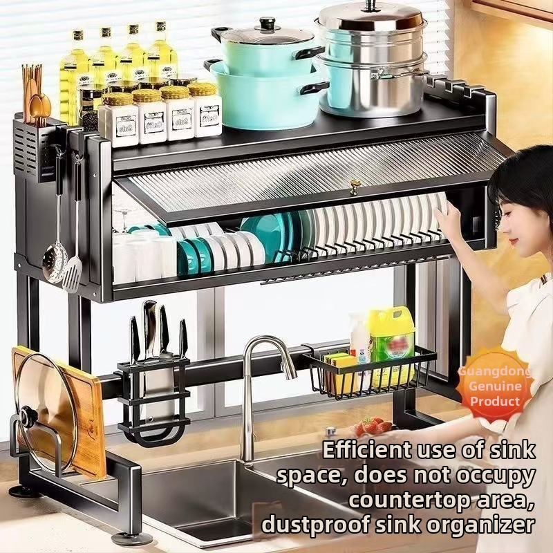 Kuhinjski stalak za sudoperu — Višenamjenski, karbonska čelična konstrukcija, zidni, za zdjele i tanjure, severski stil