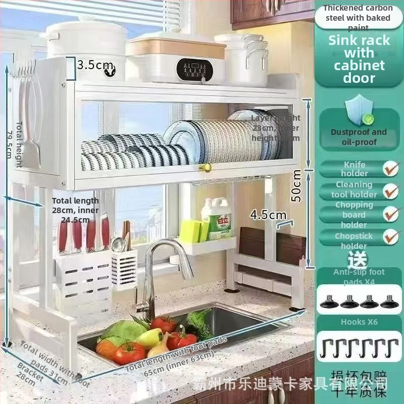 Kuhinjski stalak za sudoperu — Višenamjenski, karbonska čelična konstrukcija, zidni, za zdjele i tanjure, severski stil