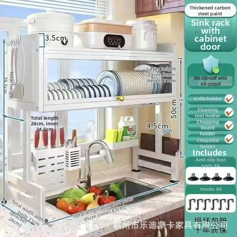 Kuhinjski stalak za sudoperu — Višenamjenski, karbonska čelična konstrukcija, zidni, za zdjele i tanjure, severski stil