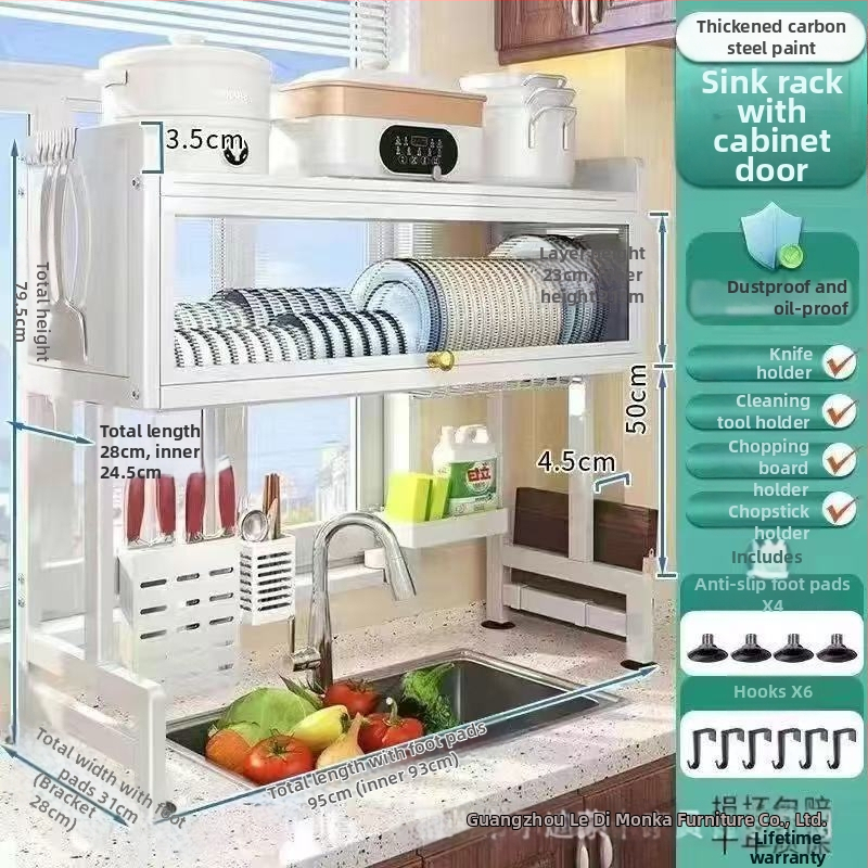 Kuhinjski stalak za sudoperu — Višenamjenski, karbonska čelična konstrukcija, zidni, za zdjele i tanjure, severski stil