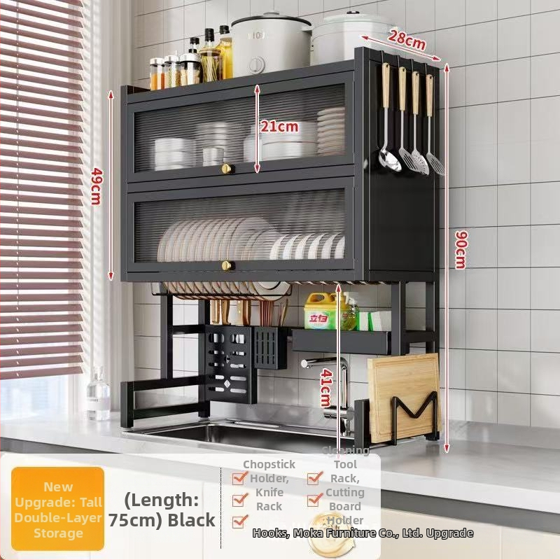 Kuhinjski stalak za sudoperu — Višenamjenski, karbonska čelična konstrukcija, zidni, za zdjele i tanjure, severski stil