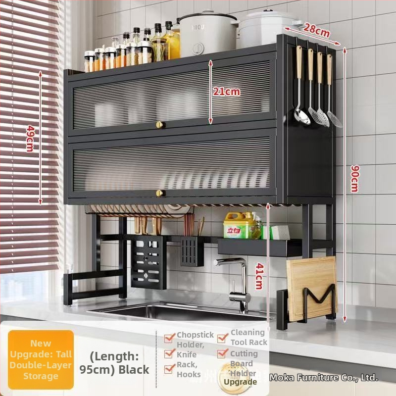 Kuhinjski stalak za sudoperu — Višenamjenski, karbonska čelična konstrukcija, zidni, za zdjele i tanjure, severski stil