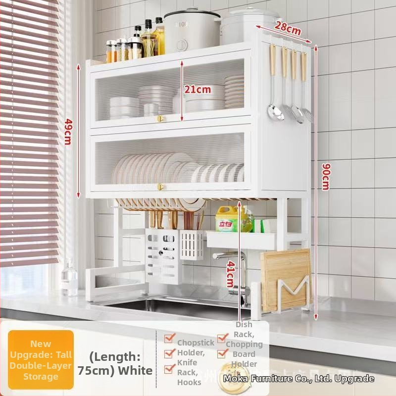 Kuhinjski stalak za sudoperu — Višenamjenski, karbonska čelična konstrukcija, zidni, za zdjele i tanjure, severski stil